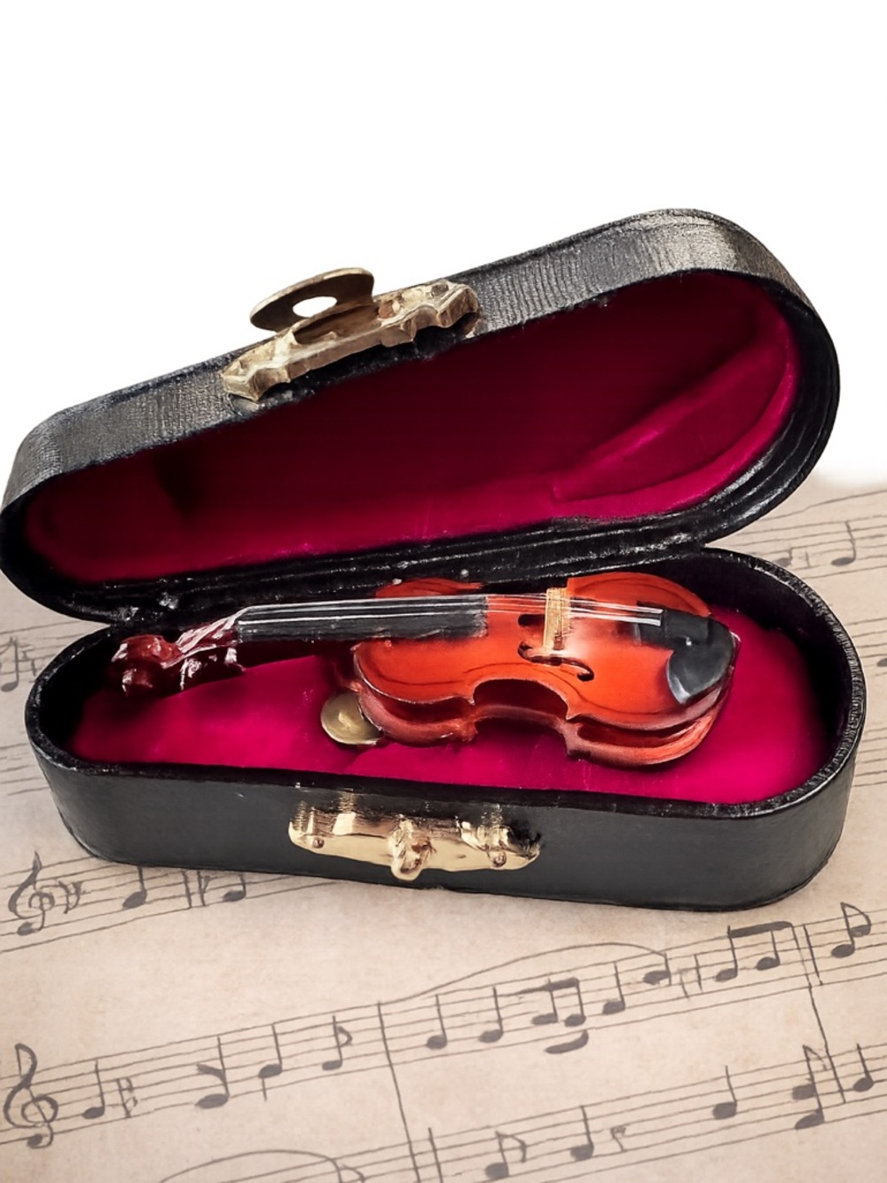 Vintage Miniature Violin Brooch Pin in Original Velvet-Lined Presentation Case